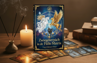 Ein Buch und ein passendes Kartendeck liegen nebeneinander auf einem Tisch. Das Design wirkt ruhig und lichtvoll und steht für Bewusstsein, Lebensberatung und innere Klärung.